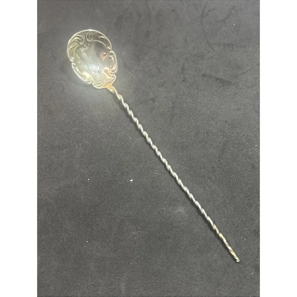 Vintage Tea Mote, Olive, or Cherry Spoon Twisted Handle Gold Wash Bowl Sterling